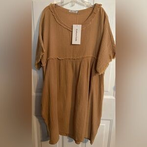 Culture Code Ribbed Knit Dress - Camel Small
